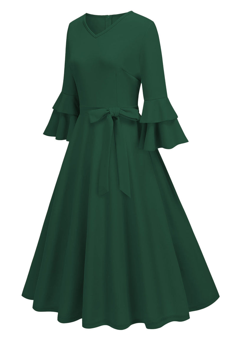 Load image into Gallery viewer, Apricot A-Line V-neck Half Sleeves Midi 1950s Dress