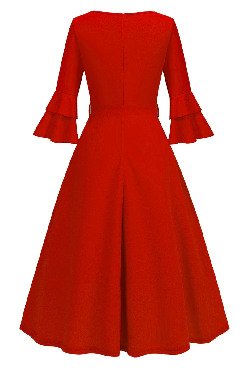 Load image into Gallery viewer, Apricot A-Line V-neck Half Sleeves Midi 1950s Dress