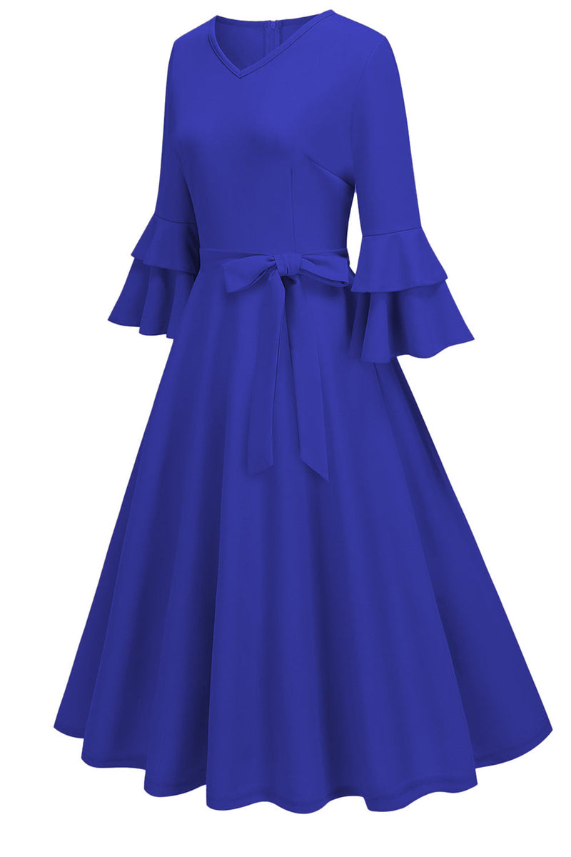 Load image into Gallery viewer, Apricot A-Line V-neck Half Sleeves Midi 1950s Dress