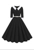 Load image into Gallery viewer, Black A-Line V-neck Short Sleeves Midi 1950s Dress