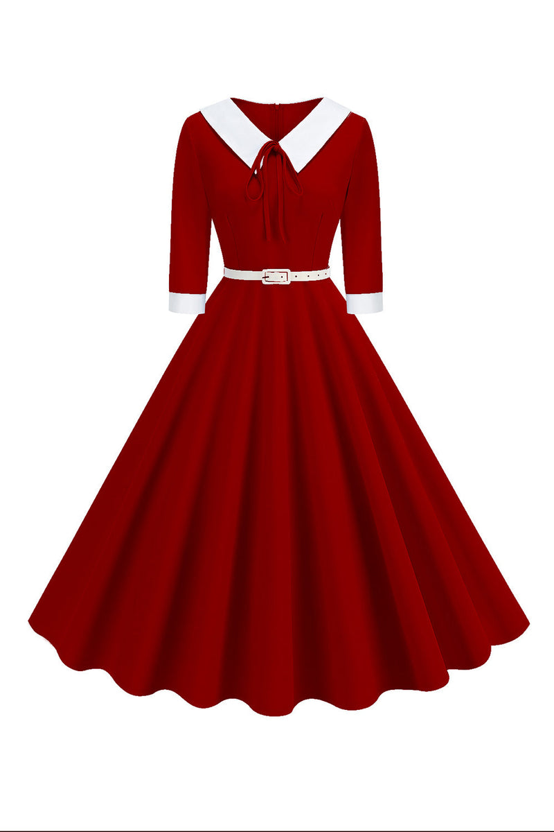 Load image into Gallery viewer, Black A-Line V-neck Short Sleeves Midi 1950s Dress