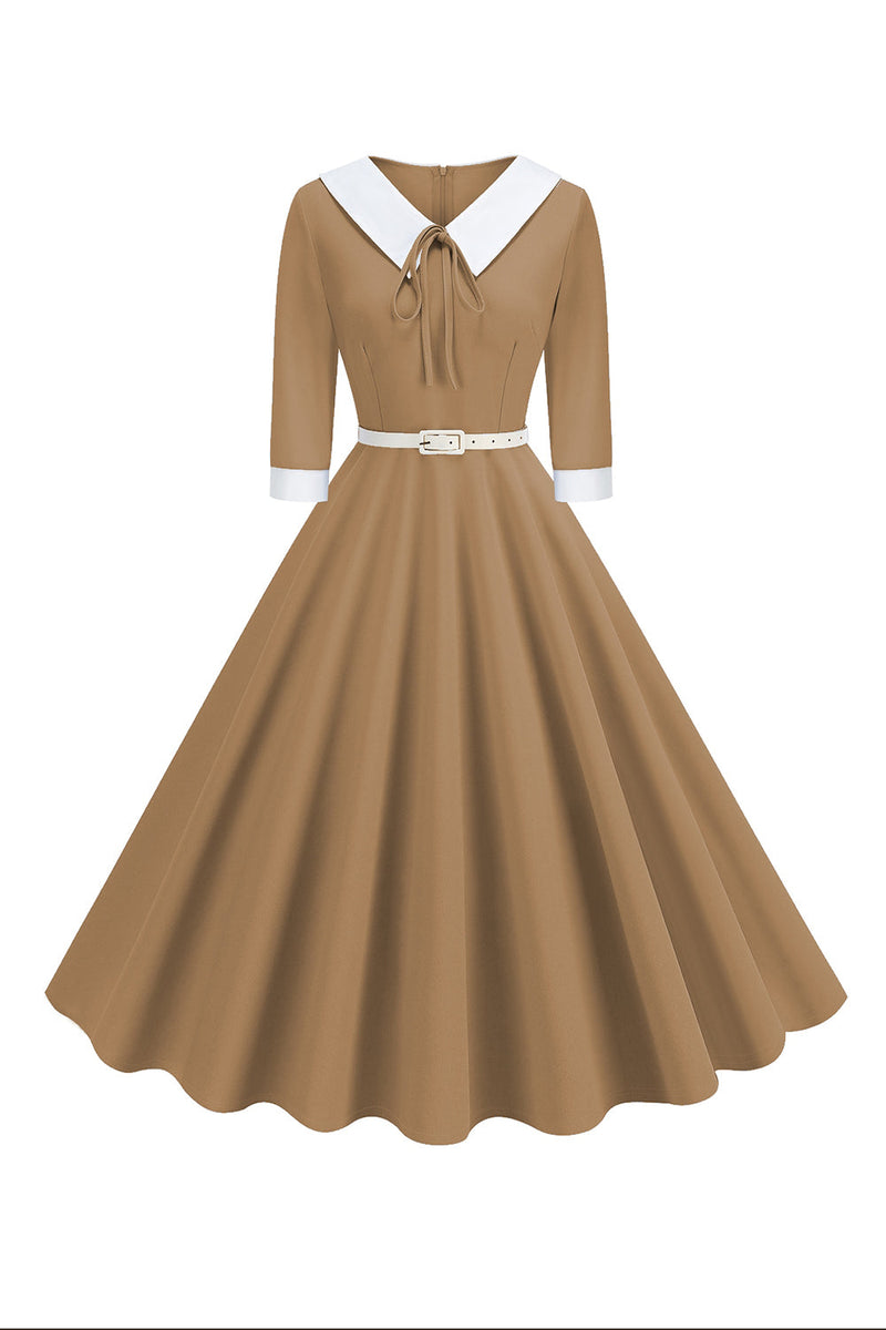 Load image into Gallery viewer, Black A-Line V-neck Short Sleeves Midi 1950s Dress