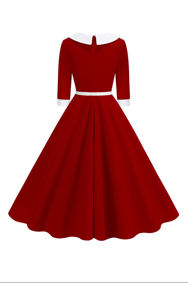 Load image into Gallery viewer, Black A-Line V-neck Short Sleeves Midi 1950s Dress