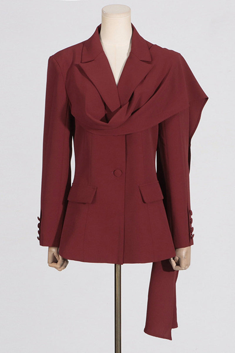 Load image into Gallery viewer, Burgundy Peak Lapel Single Breasted Women Blazer