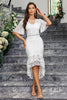 Load image into Gallery viewer, White Mermaid Lace Short Sleeves Ruffle High-Low Dress