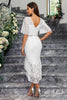 Load image into Gallery viewer, White Mermaid Lace Short Sleeves Ruffle High-Low Dress