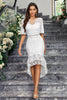 Load image into Gallery viewer, White Mermaid Lace Short Sleeves Ruffle High-Low Dress