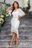 Load image into Gallery viewer, White Mermaid Lace Short Sleeves Ruffle High-Low Dress