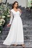 Load image into Gallery viewer, A-Line Long Sleeves V Neck Long White Dress