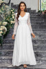 Load image into Gallery viewer, A-Line Long Sleeves V Neck Long White Dress