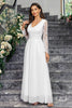 Load image into Gallery viewer, A-Line Long Sleeves V Neck Long White Dress