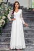 Load image into Gallery viewer, A-Line Long Sleeves V Neck Long White Dress