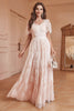 Load image into Gallery viewer, White A-Line Short Sleeves Lace Long Party Dress