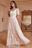 Load image into Gallery viewer, White A-Line Short Sleeves Lace Long Party Dress