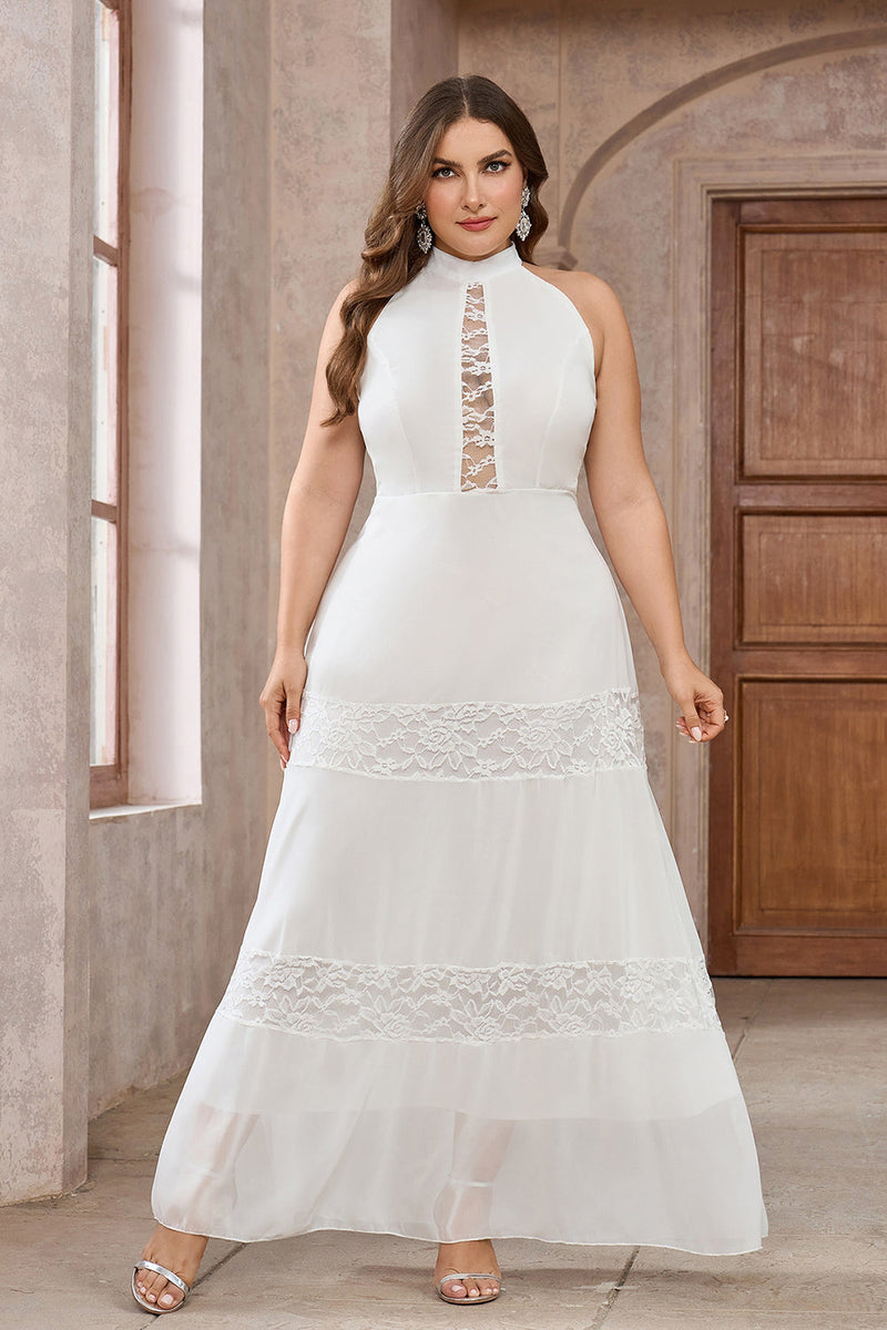 Load image into Gallery viewer, White A-Line Halter Lace Long Party Dress