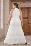 White A Line Halter Lace Long Party Dress
