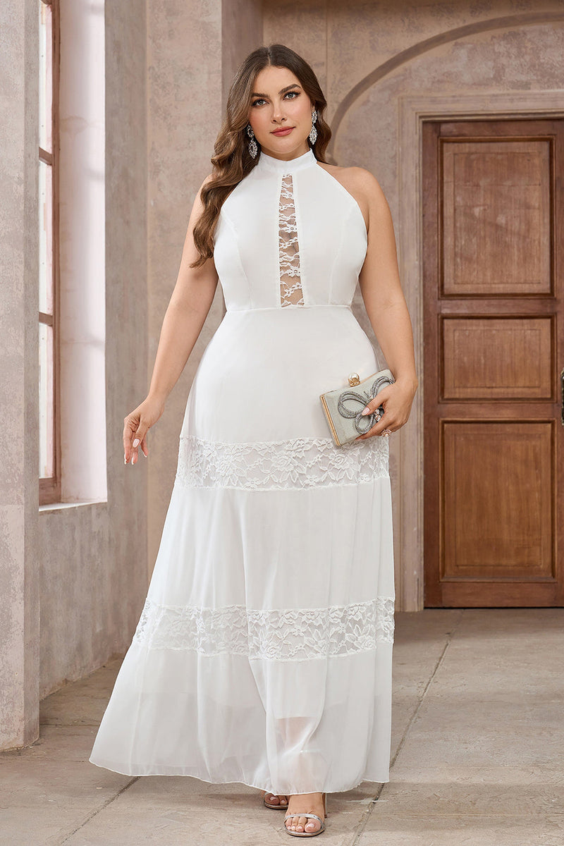 Load image into Gallery viewer, White A-Line Halter Lace Long Party Dress