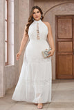 White A Line Halter Lace Long Party Dress