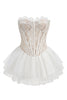 Load image into Gallery viewer, White Lace A-Line Strapless Corset Strapless Tiered Short Party Dress