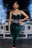 Load image into Gallery viewer, Sparkly Dark Green Bodycon Tea Length Prom Dress with Rhinestone