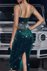 Load image into Gallery viewer, Sparkly Dark Green Bodycon Tea Length Prom Dress with Rhinestone