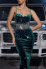 Load image into Gallery viewer, Sparkly Dark Green Bodycon Tea Length Prom Dress with Rhinestone