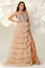 Load image into Gallery viewer, Champagne A Line Sweetheart Corset Tiered Tulle Long Prom Dress with Slit