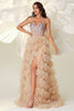 Load image into Gallery viewer, Champagne A Line Sweetheart Corset Tiered Tulle Long Prom Dress with Slit