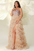 Load image into Gallery viewer, Champagne A Line Sweetheart Corset Tiered Tulle Long Prom Dress with Slit