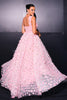 Load image into Gallery viewer, Pink A Line Tulle Slit Long Prom Dress with Appliques