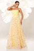 Load image into Gallery viewer, Yellow Strapless A Line Corset Tulle Long Prom Dress with Appliques