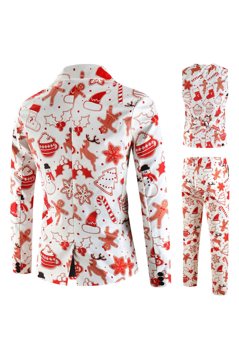 Load image into Gallery viewer, White Printed 3-Piece Christmas Men Suit