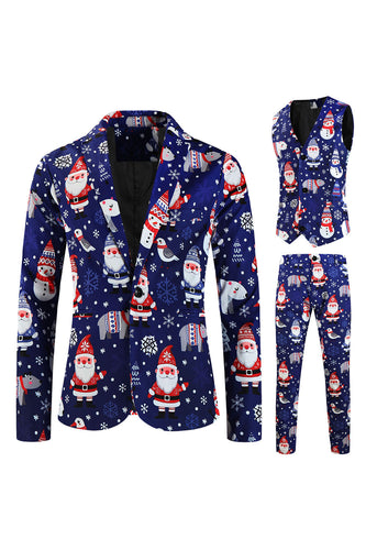 Navy Santa Claus 3-Piece Men's Suit for Christmas