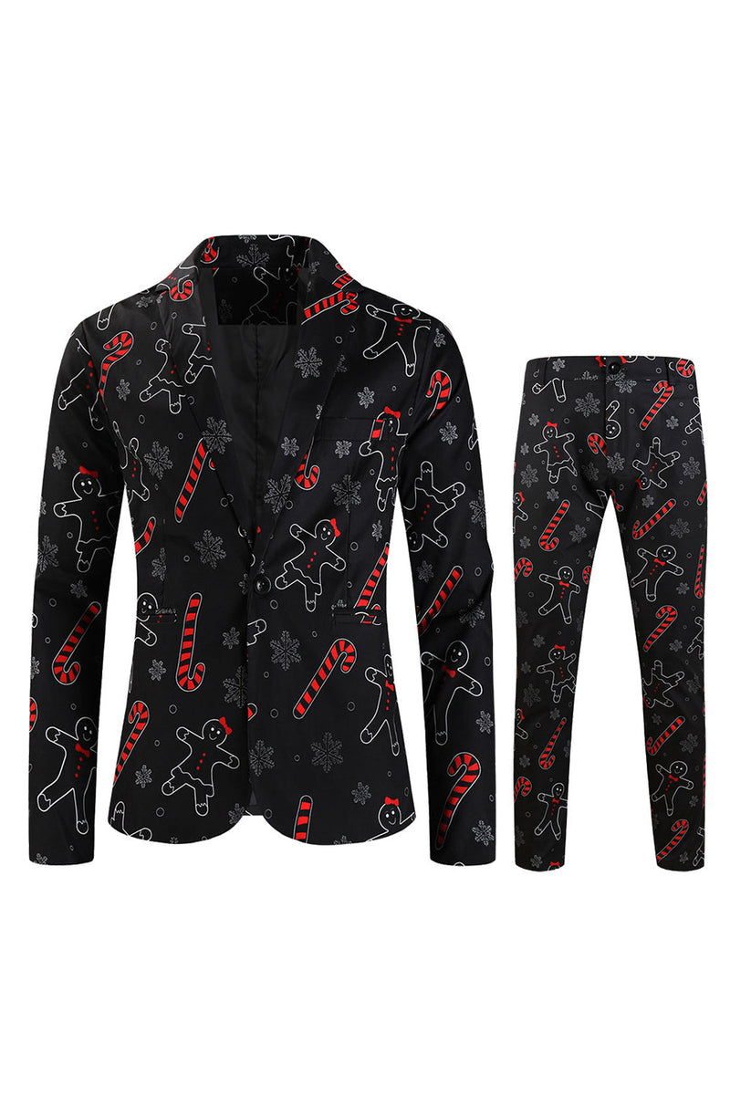 Load image into Gallery viewer, Black Christmas Snowflake Printed Formal Party 3-Piece Men&#39;s Suit