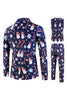 Load image into Gallery viewer, Navy Snowmen Printed 3 Pieces Men&#39;s Christmas Suits