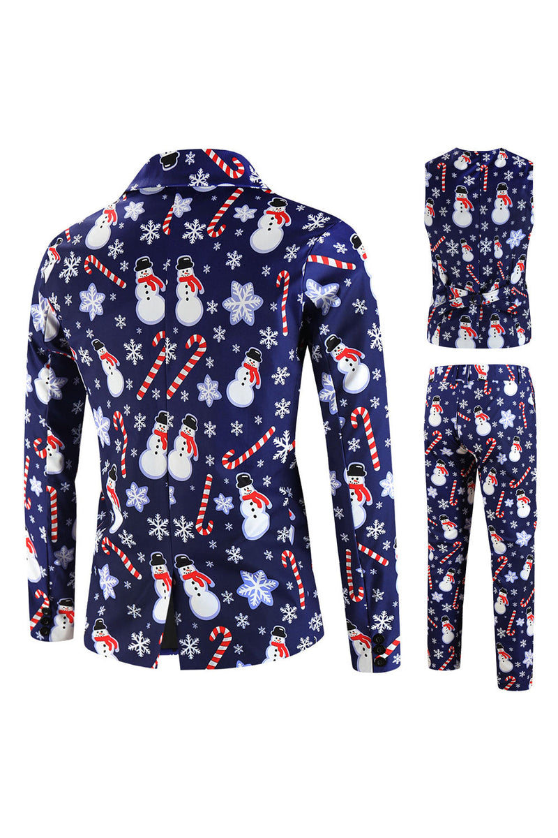 Load image into Gallery viewer, Navy Snowmen Printed 3 Pieces Men&#39;s Christmas Suits