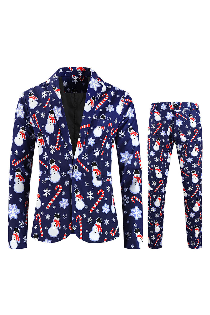 Load image into Gallery viewer, Navy Snowmen Printed 3 Pieces Men&#39;s Christmas Suits