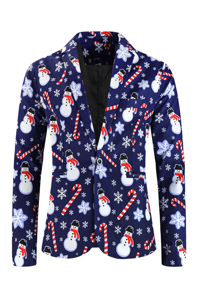 Load image into Gallery viewer, Navy Snowmen Printed 3 Pieces Men&#39;s Christmas Suits