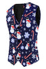 Load image into Gallery viewer, Navy Snowmen Printed 3 Pieces Men&#39;s Christmas Suits