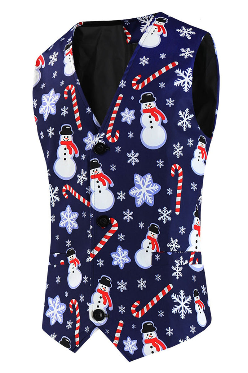 Load image into Gallery viewer, Navy Snowmen Printed 3 Pieces Men&#39;s Christmas Suits