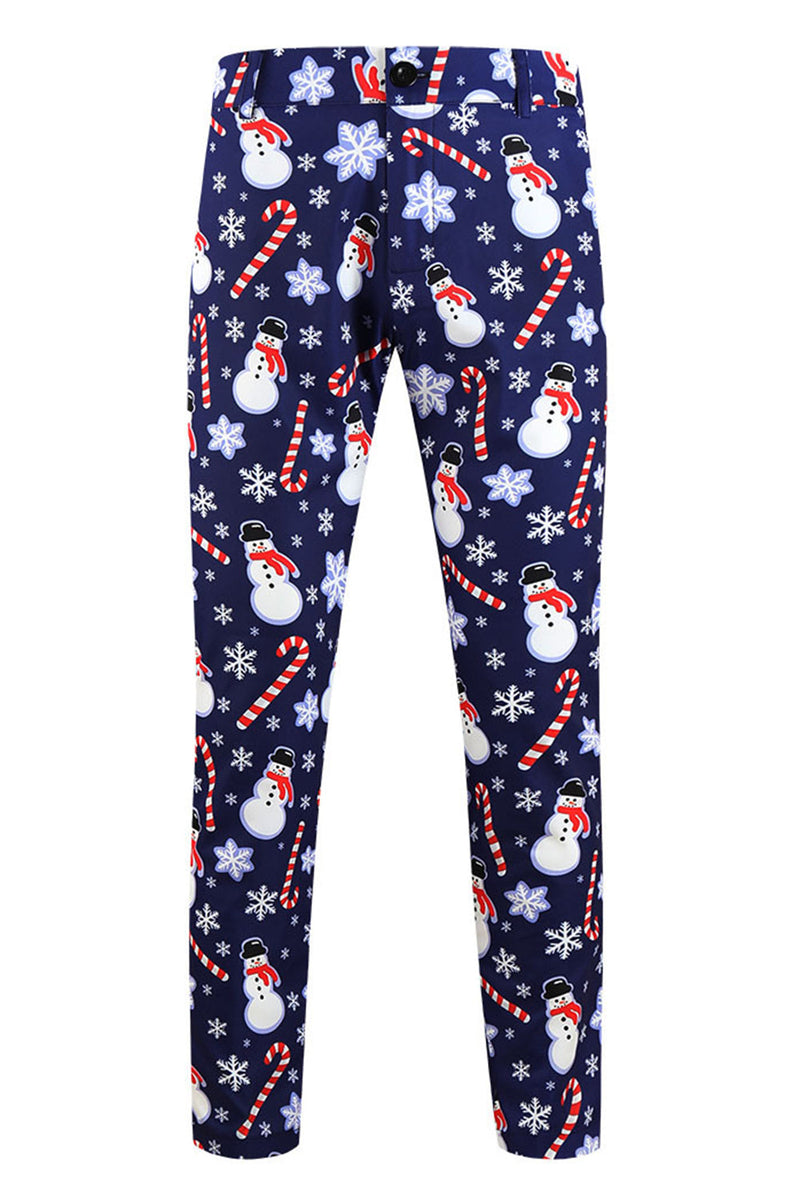 Load image into Gallery viewer, Navy Snowmen Printed 3 Pieces Men&#39;s Christmas Suits