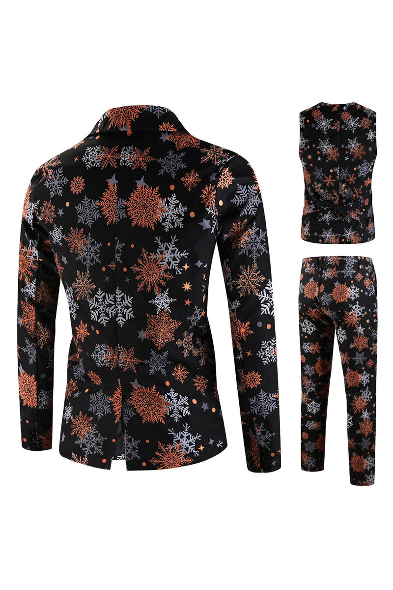 Load image into Gallery viewer, Black Snowflake Printed 3 Pieces Men&#39;s Christmas Suit