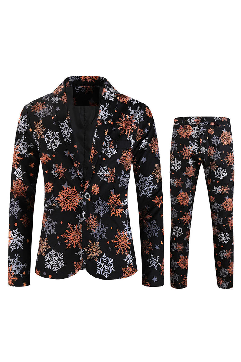 Load image into Gallery viewer, Black Snowflake Printed 3 Pieces Men&#39;s Christmas Suit