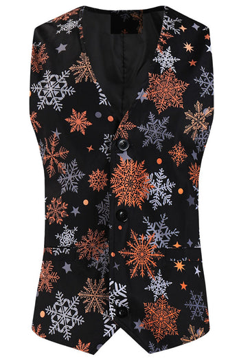 Black Snowflake Printed 3 Pieces Men's Christmas Suit