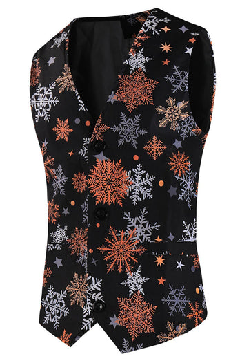 Black Snowflake Printed 3 Pieces Men's Christmas Suit