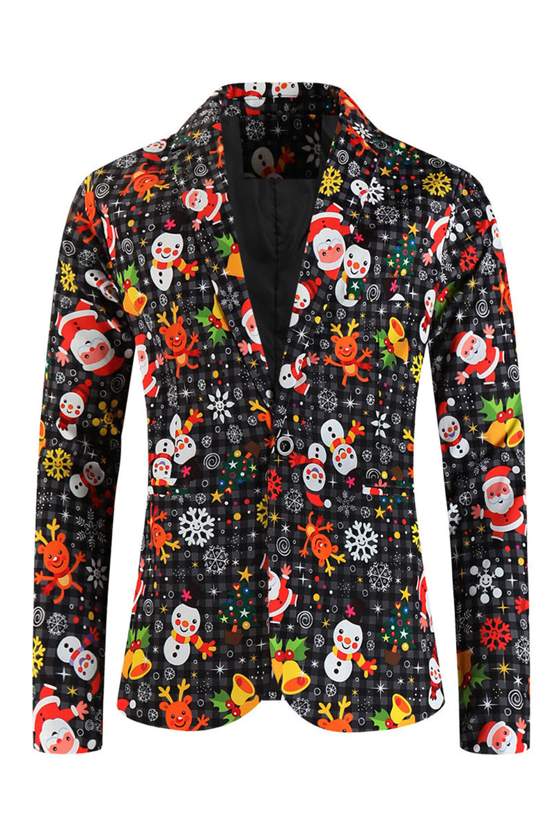 Load image into Gallery viewer, Black Notched Lapel Snowmen Printed Christmas Slim Fitted Men Suits