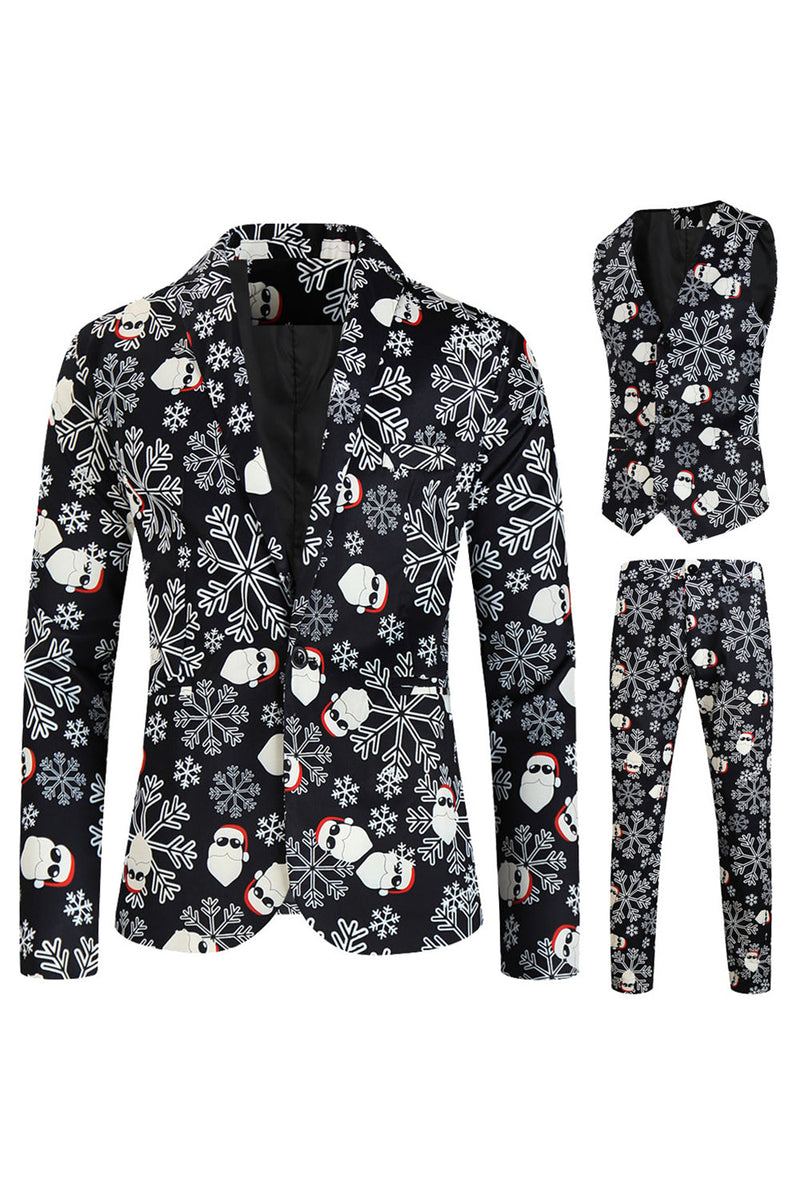 Load image into Gallery viewer, Black Christmas Snowflake Printed 3 Pieces Men&#39;s Suits