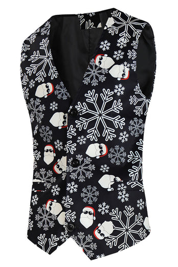 Black Christmas Snowflake Printed 3 Pieces Men's Suits