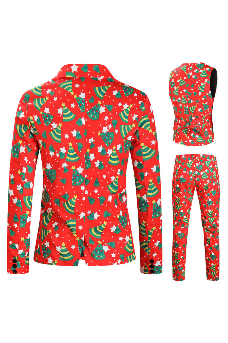 Load image into Gallery viewer, Red Christmas Green Tree Printed 3 Pieces Men&#39;s Festival Suits