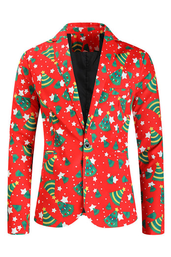 Red Christmas Green Tree Printed 3 Pieces Men's Festival Suits